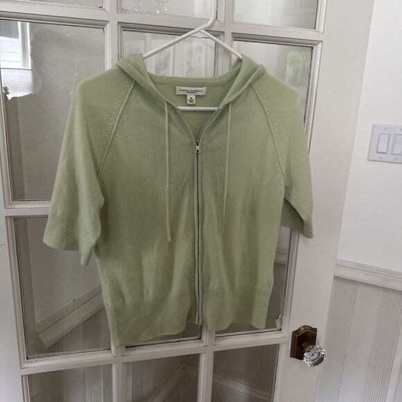 Banana Republic Cashmere Zip Hooded Sweater Lime Mint Green Women's Medium - Picture 7 of 9